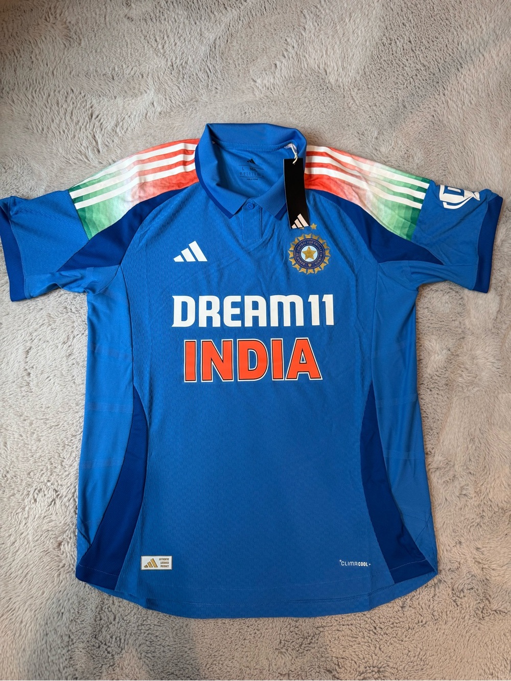 Adidas Authentic India Cricket Jersey Dream11 Blue Men's Large Slim Fit NWT